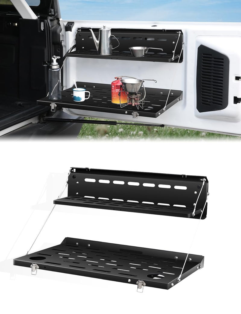 JROAD Bronco Double Layer Tailgate Table for 2021 2022 Ford Bronco 24 Door Rear Foldable Cargo Shelf Storage Shelf MOLLE Panel Bronco Accessories