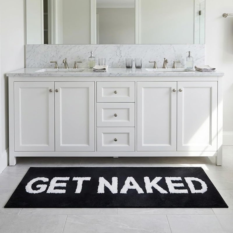 BOVEU Get Naked Bath Mat Runner, 24 x 59 Inch Long Non Slip Absorbent Pink Bathroom Runner, Machine Washable Bath Rugs, Soft Naked Carpets for Bathroom Shower, Black - Image 5