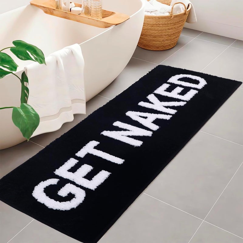 BOVEU Get Naked Bath Mat Runner, 24 x 59 Inch Long Non Slip Absorbent Pink Bathroom Runner, Machine Washable Bath Rugs, Soft Naked Carpets for Bathroom Shower, Black - Image 1