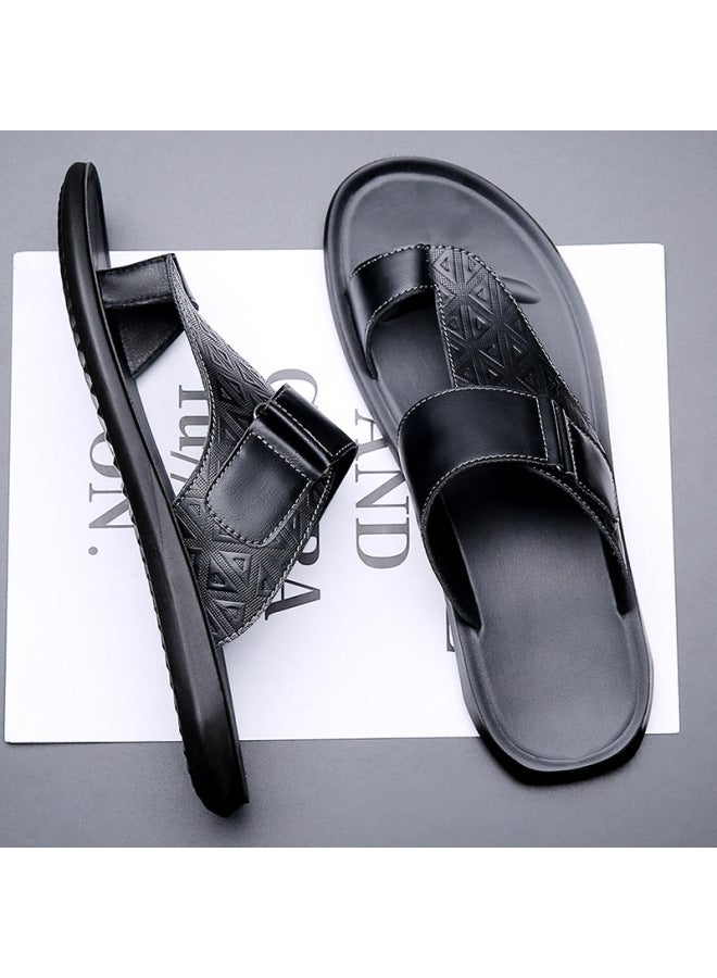 Song Feng Ya Summer New Men's Leather Sandals Plus Size Fashion All-match Simple Youth Men's Beach Shoes Slippers  - Image 1