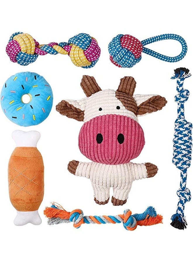 7 Pcs Pet Puppy Toys Gift Set For Small Dogs Cute Squeaky Dog Toys Durable Puppy Teething Toys Rope Toys Puppy Chew Toys - Image 1