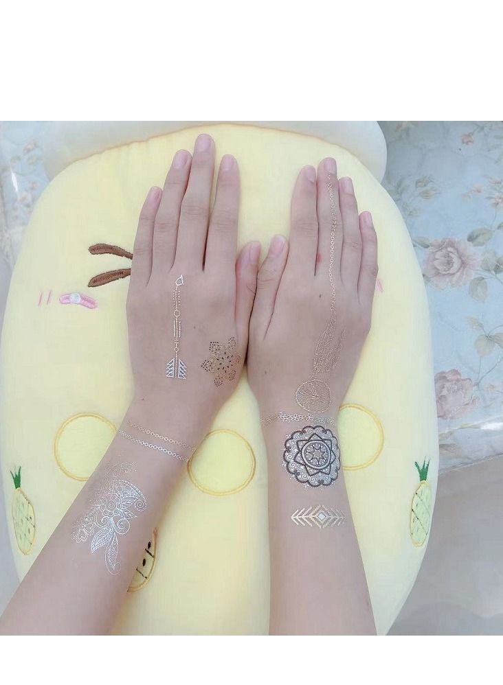 16 Pcs Temporary Tattoo Stickers Gold Tattoo Stickers Waterproof Gold Shiny Tattoo Stickers - Image 2
