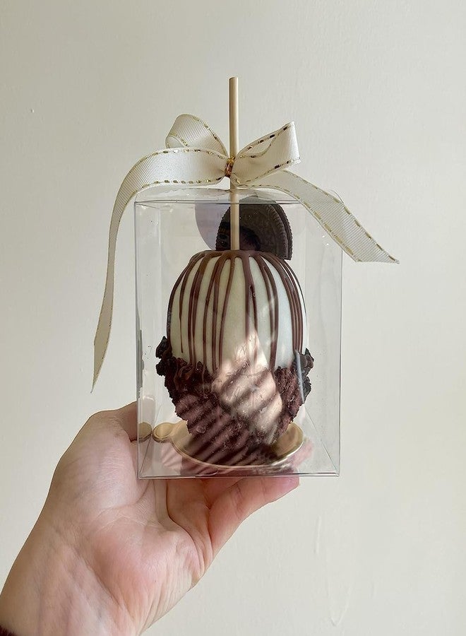 HAKZEON 100-Pack 2x2x2 Inch Clear Candy Apple Boxes with Hole, Transparent PET Plastic Favor Treat Boxes for Caramel Apples, Cake Pops, Chocolates, Cookies, Holiday Gifting - Image 4