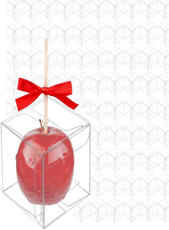 HAKZEON 100-Pack 2x2x2 Inch Clear Candy Apple Boxes with Hole, Transparent PET Plastic Favor Treat Boxes for Caramel Apples, Cake Pops, Chocolates, Cookies, Holiday Gifting - Image 1
