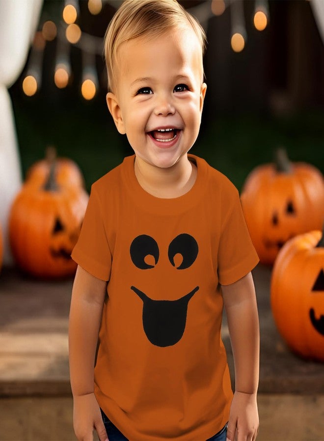 KEKEMI Toddler Boy Girl Halloween Shirt Funny Ghost Face T-Shirt Happy Spooky Season Outfit Cute Short Sleeve Tees Fall Tops(Orange,18-24Months) - Image 2