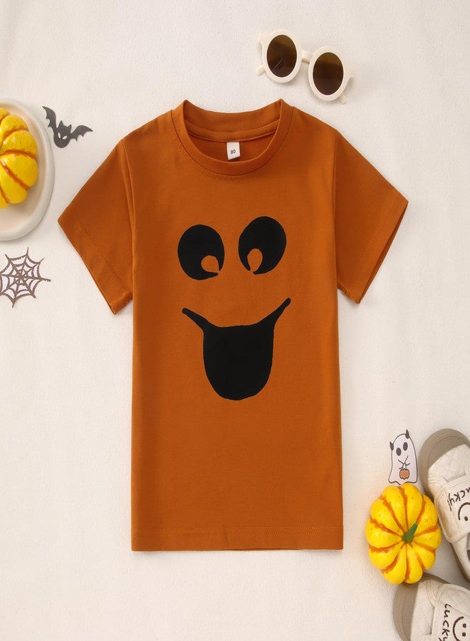 KEKEMI Toddler Boy Girl Halloween Shirt Funny Ghost Face T-Shirt Happy Spooky Season Outfit Cute Short Sleeve Tees Fall Tops(Orange,18-24Months) - Image 5