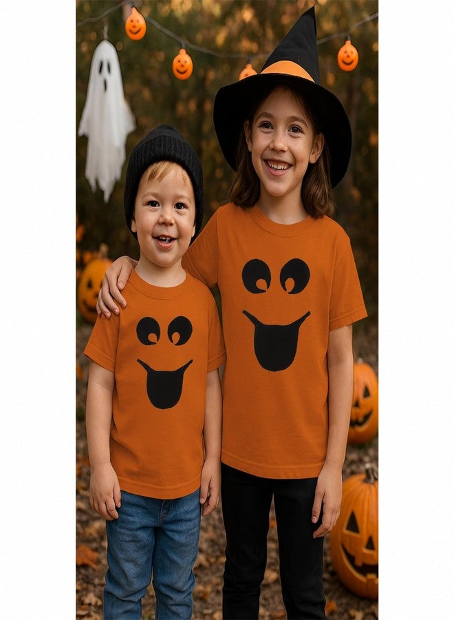 KEKEMI Toddler Boy Girl Halloween Shirt Funny Ghost Face T-Shirt Happy Spooky Season Outfit Cute Short Sleeve Tees Fall Tops(Orange,18-24Months) - Image 4