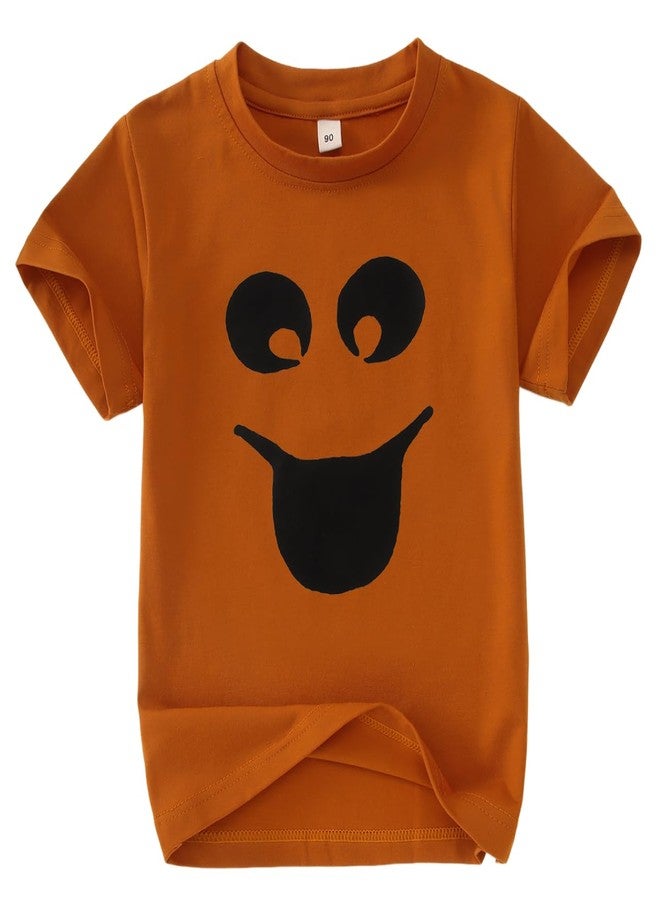 KEKEMI Toddler Boy Girl Halloween Shirt Funny Ghost Face T-Shirt Happy Spooky Season Outfit Cute Short Sleeve Tees Fall Tops(Orange,18-24Months) - Image 1