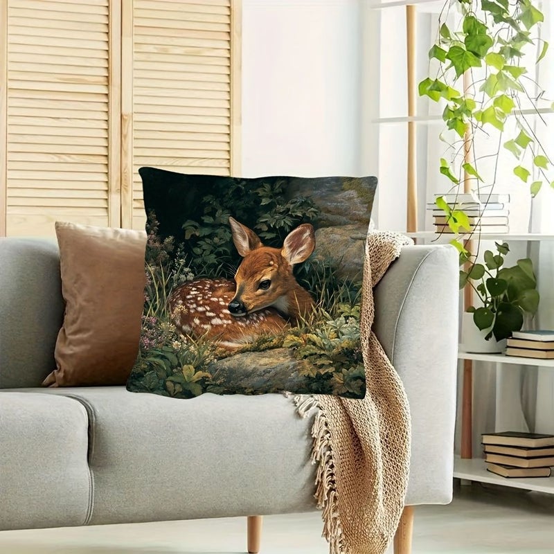 وسادة على شكل غزال صغير بفراء قصير من الوجهين مقاس 18×18 بوصة بدون حشوة - Image 5