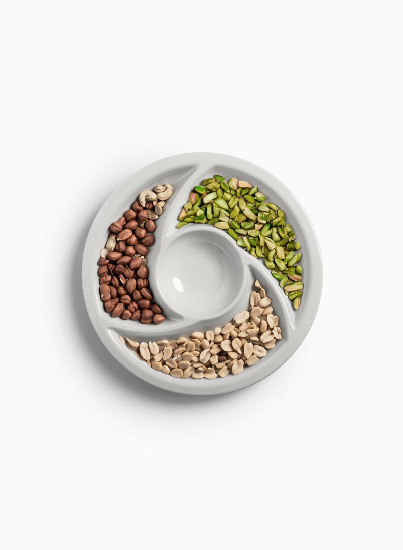 طبق تقديم دائري مقسم من الميلامين متعدد الاستخدامات للمكسرات و الحلويات و الصوصات ايضا لون أبيض مصنوع من الميلامين المقاوم للكسر - Image 2