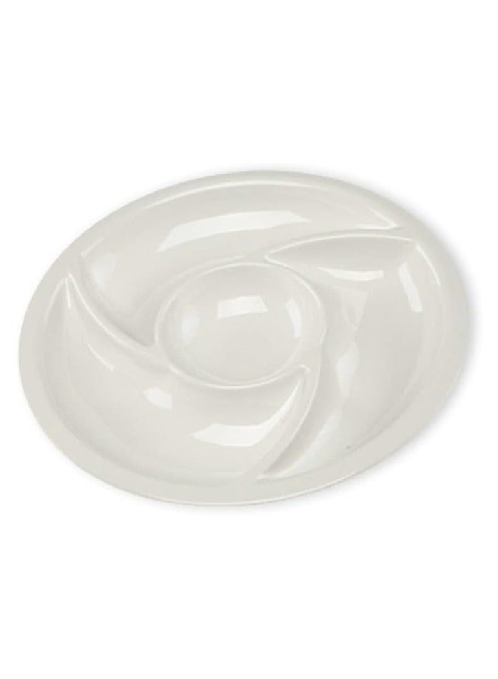 طبق تقديم دائري مقسم من الميلامين متعدد الاستخدامات للمكسرات و الحلويات و الصوصات ايضا لون أبيض مصنوع من الميلامين المقاوم للكسر - Image 3
