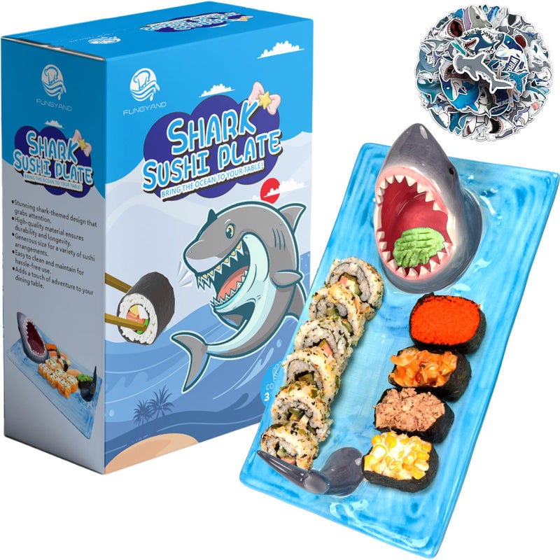 FUNGYAND Shark Sushi Plate â€“ Hand-Painted Ceramic, Lead-Free & Food-Safe, 3-in-1 Multi-Functional Design, Includes 40 Shark Sticks, Microwave/Oven/Freezer/Dishwasher Safe â€“ Ideal for Sushi Lovers - Image 5