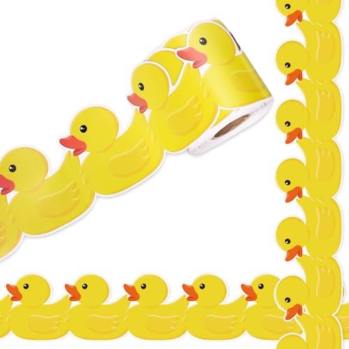 JarThenaAMCS 656Ft Duck Bulletin Board Borders Cute Yellow Rubber Duck Die Cut Trim Border Roll for Kindergarten Classroom Chalkboard Window Decor