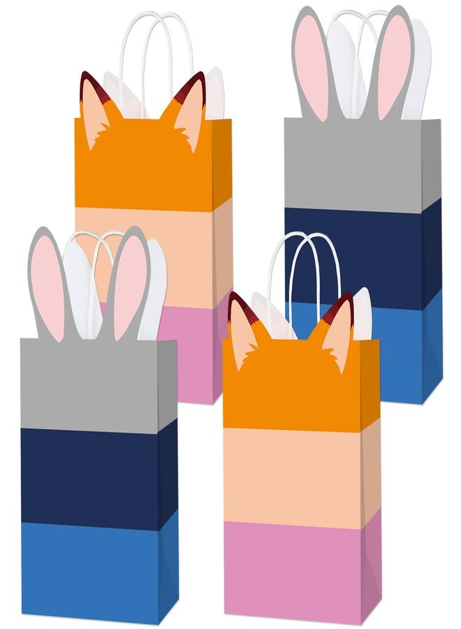 MinFyberd 24 Pcs Cartoon Animal Party Favor Bags Cartoon Party Decoration Animal City Fox Bunny Paper Gift Bags with Handles Cute Animals Goodie Candy Bag for Movie Fan Zoo Theme Jungle Safari Birthday Supplies - Image 1