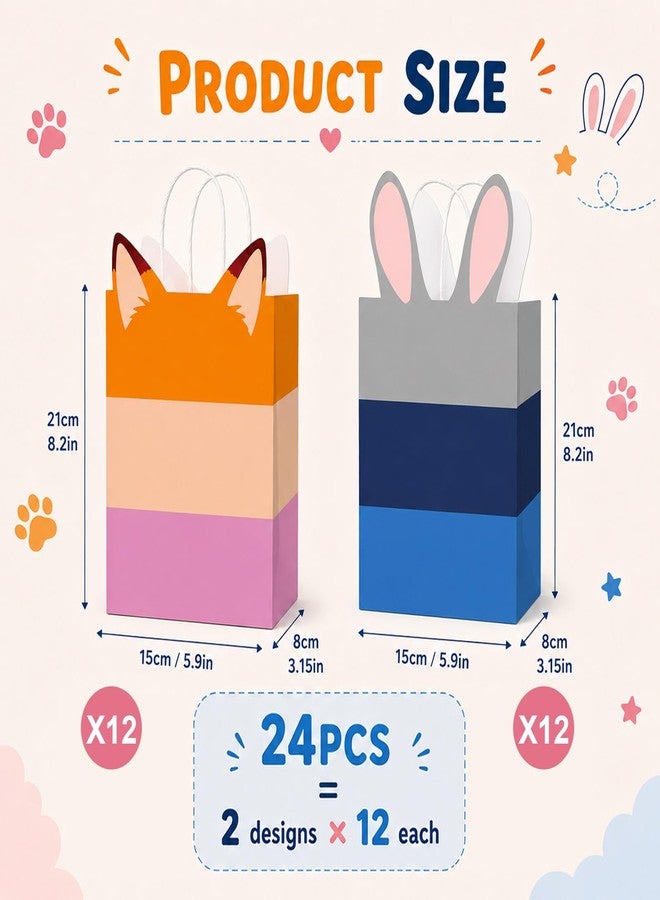 MinFyberd 24 Pcs Cartoon Animal Party Favor Bags Cartoon Party Decoration Animal City Fox Bunny Paper Gift Bags with Handles Cute Animals Goodie Candy Bag for Movie Fan Zoo Theme Jungle Safari Birthday Supplies - Image 2