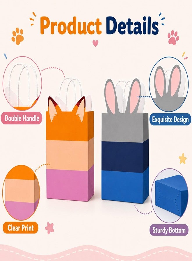 MinFyberd 24 Pcs Cartoon Animal Party Favor Bags Cartoon Party Decoration Animal City Fox Bunny Paper Gift Bags with Handles Cute Animals Goodie Candy Bag for Movie Fan Zoo Theme Jungle Safari Birthday Supplies - Image 3