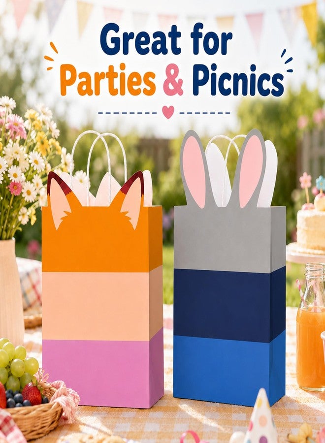 MinFyberd 24 Pcs Cartoon Animal Party Favor Bags Cartoon Party Decoration Animal City Fox Bunny Paper Gift Bags with Handles Cute Animals Goodie Candy Bag for Movie Fan Zoo Theme Jungle Safari Birthday Supplies - Image 4
