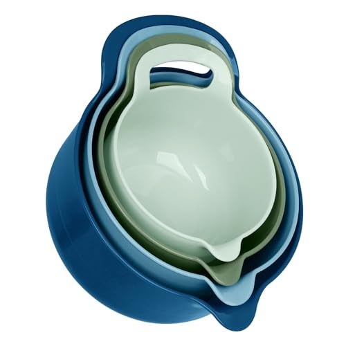 BoxedHome 4 Pack Nesting Mixing Bowl with Pour Spout and Handle, BPA free Microwave & Dishwasher Safe(Green/Blue, 4 Pack with Handle) - Image 1