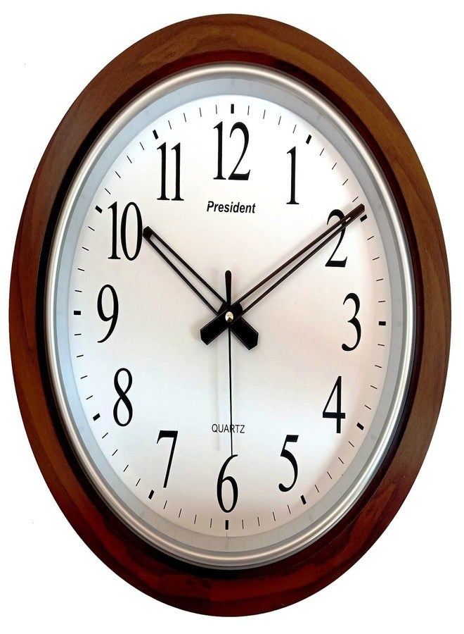 President Wooden Look Plastic Round Fancy Big Size Latest Antique Design Ticking Movement Nautical Wall Clock - Frame 18-inch for Home - Wood Finish - Image 2