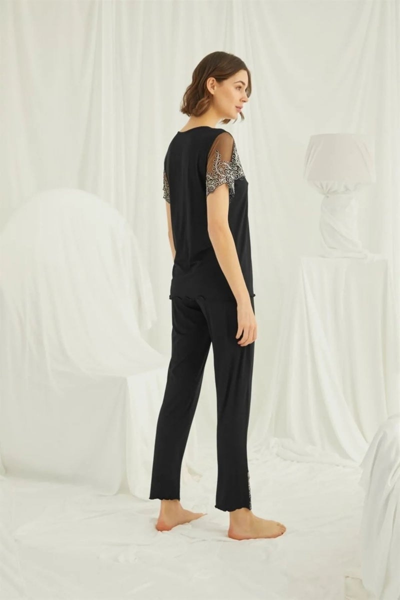 Monamise 19193 Women's Short Sleeve Pajama Set-Black  - Image 5