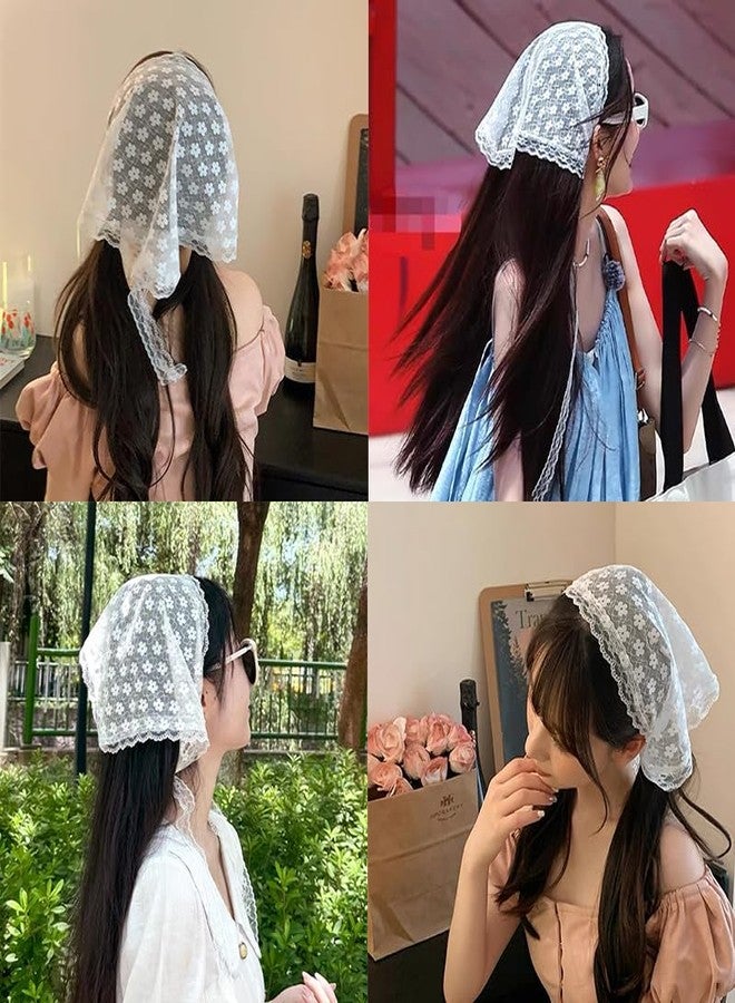 وشاح رأس دانتيل من ياوزيو للنساء والفتيات، طوق رأس بوهيمي مزين بالزهور، باندانا، وشاح شعر مثلث أبيض، وشاح رأس من الدانتيل والحرير، وشاح شعر محبوك عتيق للشعر الطويل والقصير، إكسسوارات - Image 4