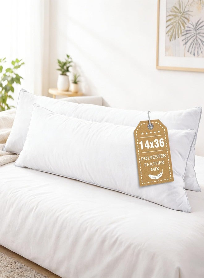 BHZ 14x36 Pillow Inserts Set of 2, Down Feather Throw Pillow Inserts, Decorative Soft Rectangle White Throw Lumber Pillows Insert for Couch Bed Dorm Sofa with Cover - Image 1
