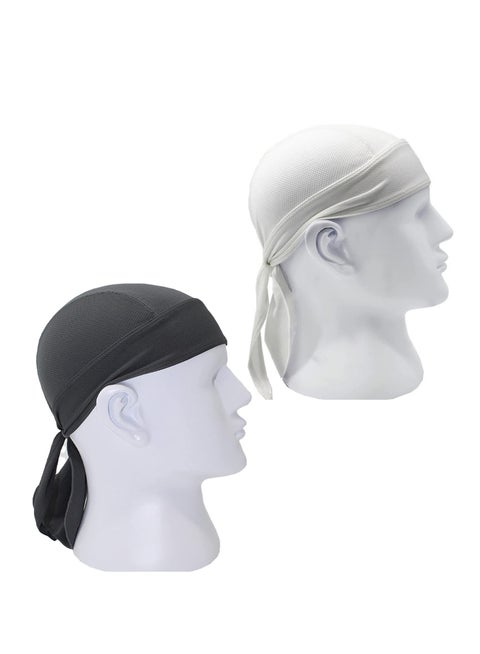 2 Pack Head Wraps Cycling Beanie Caps Dew Rag Skull Caps Pirate Hats Helmet Liner Bandana Head Wrap Doo Rags For Men Women(Black,White)