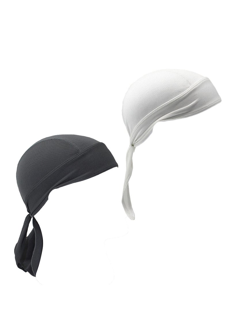 2 Pack Head Wraps Cycling Beanie Caps Dew Rag Skull Caps Pirate Hats Helmet Liner Bandana Head Wrap Doo Rags For Men Women(Black,White)  - Image 2