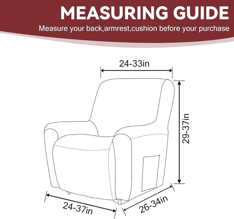 Cupuamon Recliner Chair Covers,Lazy Boy Recliner Covers Stretch Reclining Covers 1 Piece Furniture Protector with Elastic Bottom for Dog,Kids-Dark Red - Image 2