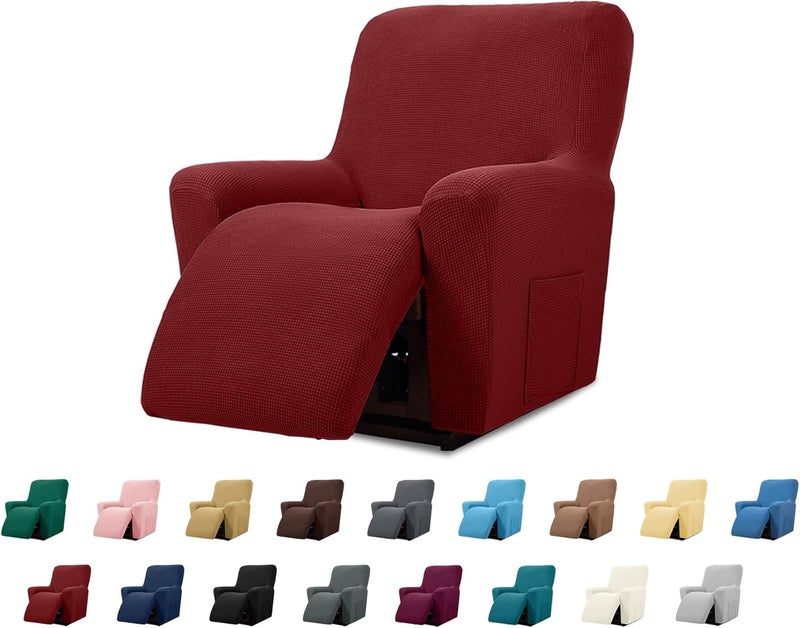 Cupuamon Recliner Chair Covers,Lazy Boy Recliner Covers Stretch Reclining Covers 1 Piece Furniture Protector with Elastic Bottom for Dog,Kids-Dark Red - Image 1