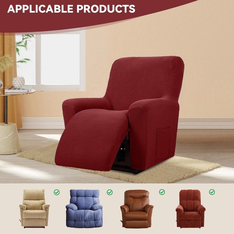 Cupuamon Recliner Chair Covers,Lazy Boy Recliner Covers Stretch Reclining Covers 1 Piece Furniture Protector with Elastic Bottom for Dog,Kids-Dark Red - Image 5