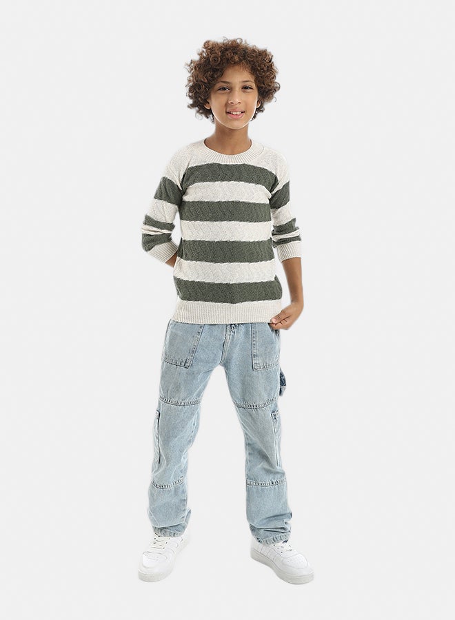 Andora Knitted Strapped Self Patterened Crew Neck Pullover _ Brown & Creamy - Image 5