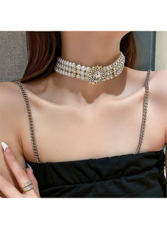 ELABEST Pearl Multi-Row Necklace Sparkly Rhinestone Choker Bling Crystal Layered Chain Dating Birthday Costume Jewelry For Women  - Image 2