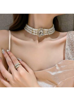 ELABEST Pearl Multi-Row Necklace Sparkly Rhinestone Choker Bling Crystal Layered Chain Dating Birthday Costume Jewelry For Women  - Image 3