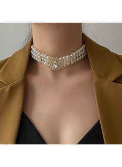 ELABEST Pearl Multi-Row Necklace Sparkly Rhinestone Choker Bling Crystal Layered Chain Dating Birthday Costume Jewelry For Women  - Image 4