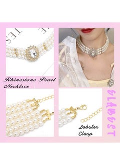ELABEST Pearl Multi-Row Necklace Sparkly Rhinestone Choker Bling Crystal Layered Chain Dating Birthday Costume Jewelry For Women  - Image 5