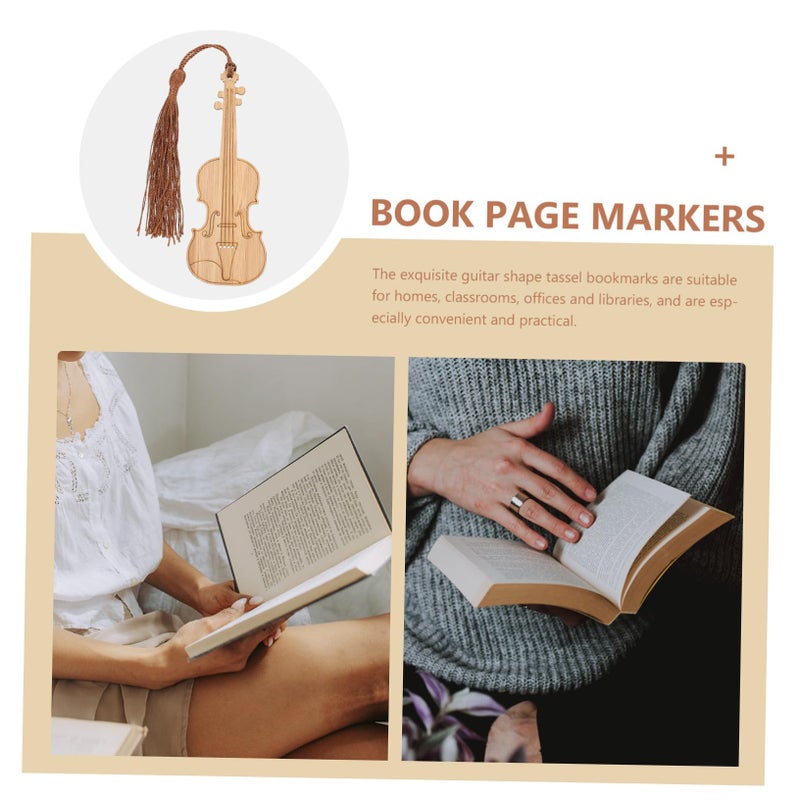 4 قطع من علامات الكتب على شكل كمان مع شرابات هدايا قراءة لعشاق الكتب - Image 5