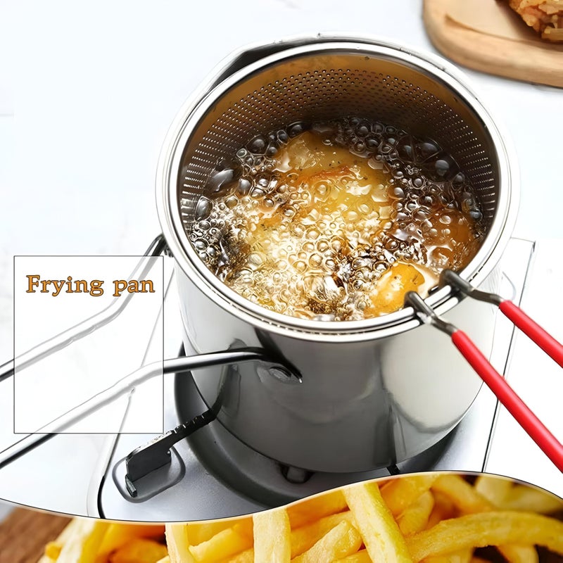 Multipurpose Cooking Pot - Stainless steel deep fryer with built-in strainer, 1200ml capacity, heat-safe handles for versatile kitchen cooking. - Image 3
