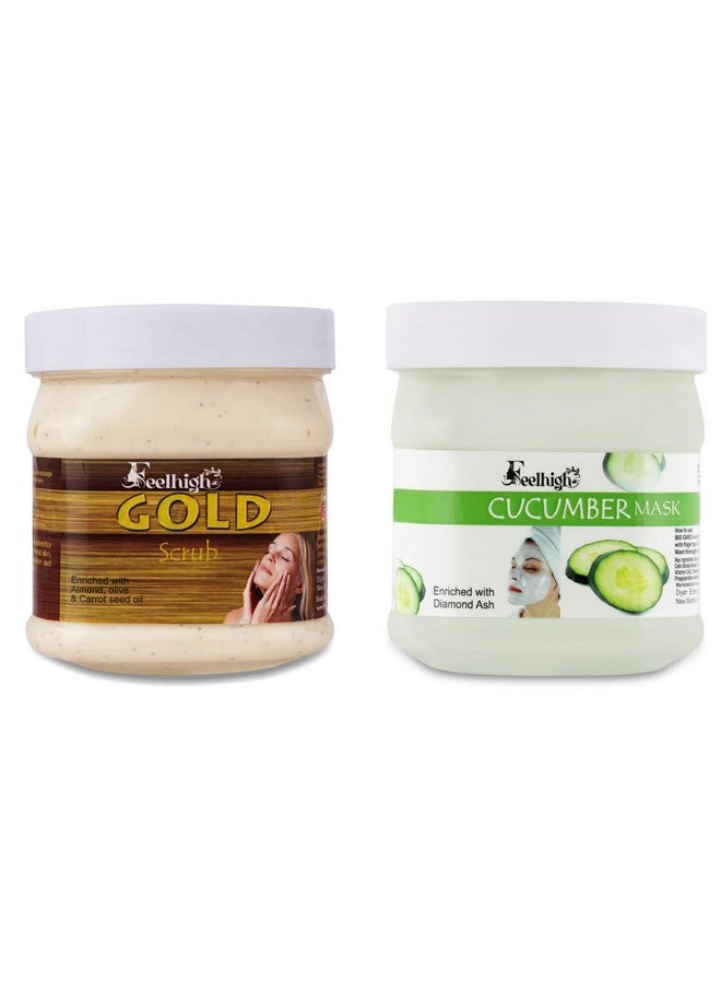 Feelhigh Face and Body Gold Scrub 500gm Skin Shiny And Face Mask 500gm - Skin care and Facial Products -Man woman (Gold Scrub And Cucumber MAsk) - Image 1