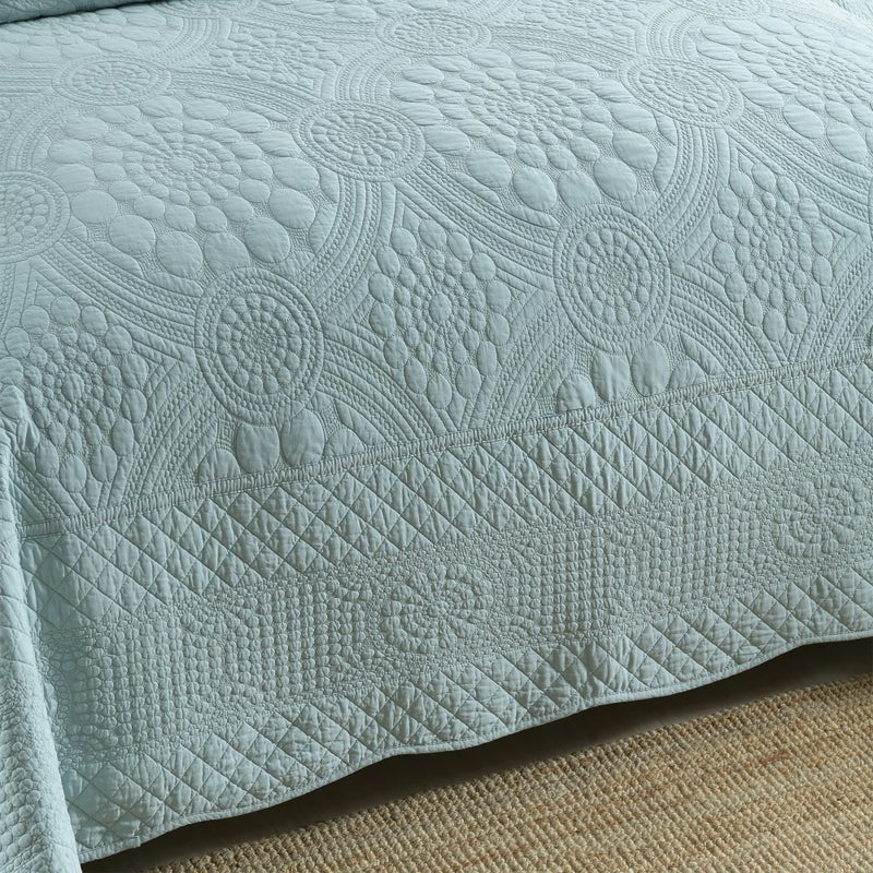 MarCielo 3-Piece 100% Cotton Oversized Bedspread Lightweight Quilt Coverlet Embroidery Farmhouse Bedding (Tf Aruba Blue, Oversized King (118"x106")) - Image 2