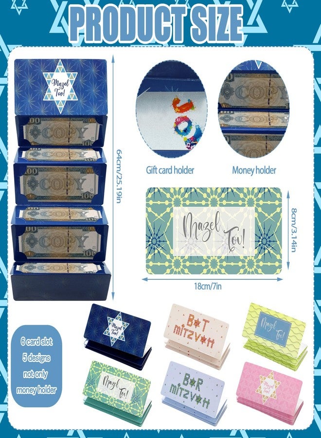 Bulyoou 6 Pcs Bar Mitzvah Surprise Money Holder with Envelopes 6.88x2.95" Jews Bat Bar Barmitzvah Money Cash Present Birthday Gift Check Holder Party Favor 6 Festive Designs with 10 Slots - Image 3