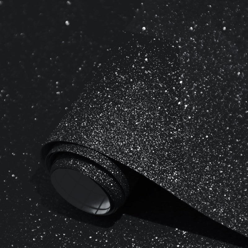 Kitico Glitter Black Wallpaper 17.7"x78.7" Self-Adhesive Peel and Stick Decorative DIY Decoration - Image 1
