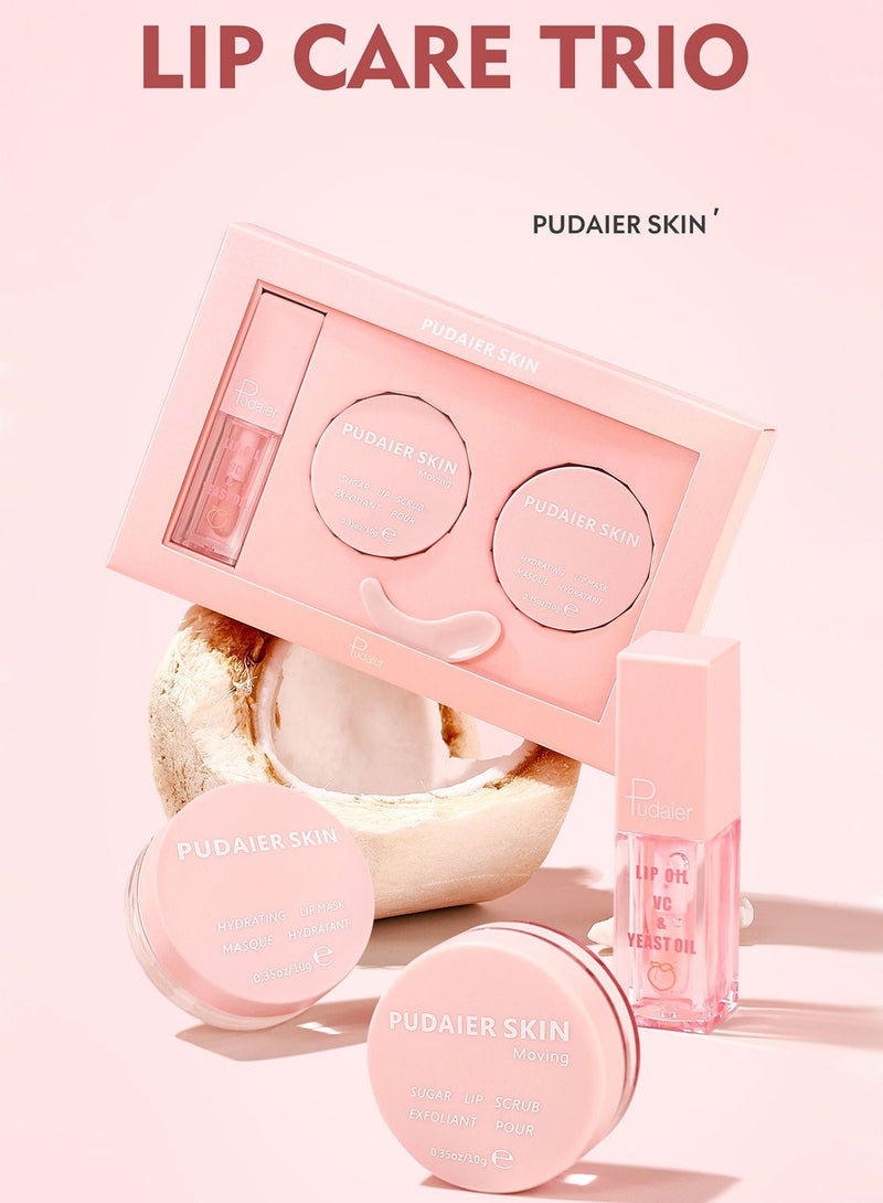 pudaier Lip Mask and Lip Scrub and Lip Oil Set Hydrating Moisturizing Nourishing Exfoliating Lip Plumping Lips Treatment Lip Care Set for Removing Lip Lines and Repairing Dry Lips - Image 2