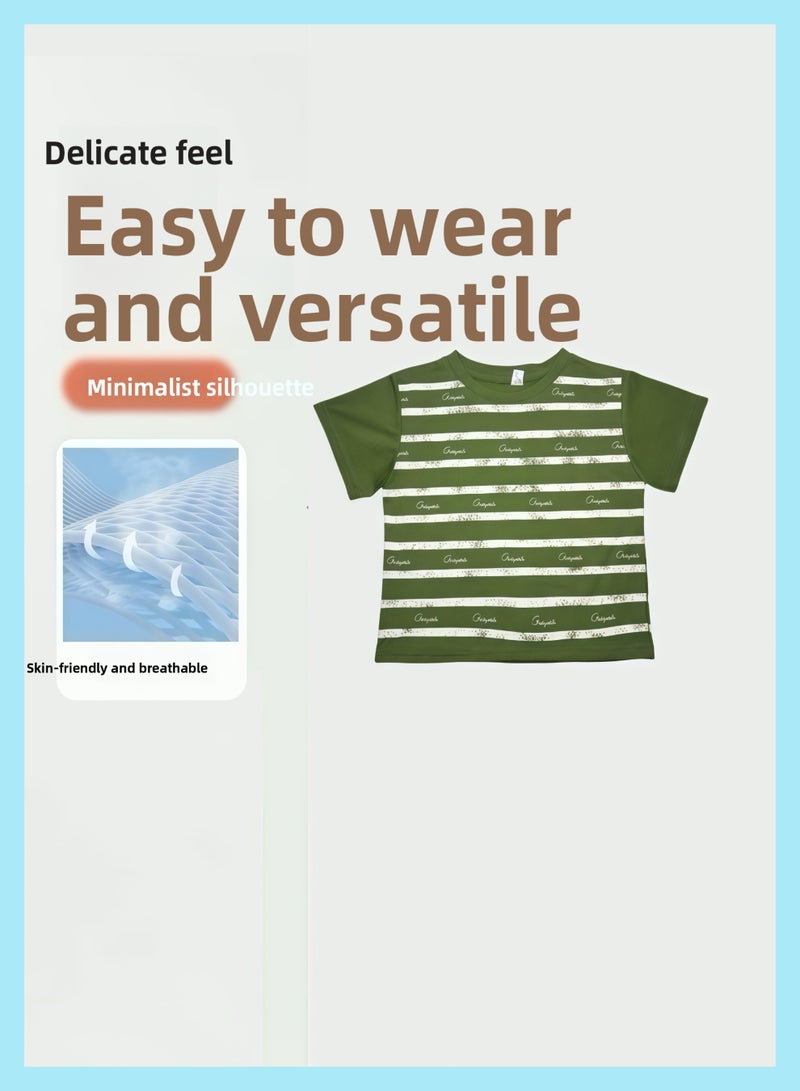 Boys' summer short-sleeved round-neck wax-printed Korean cotton T-shirt for mid - and older children - Image 3