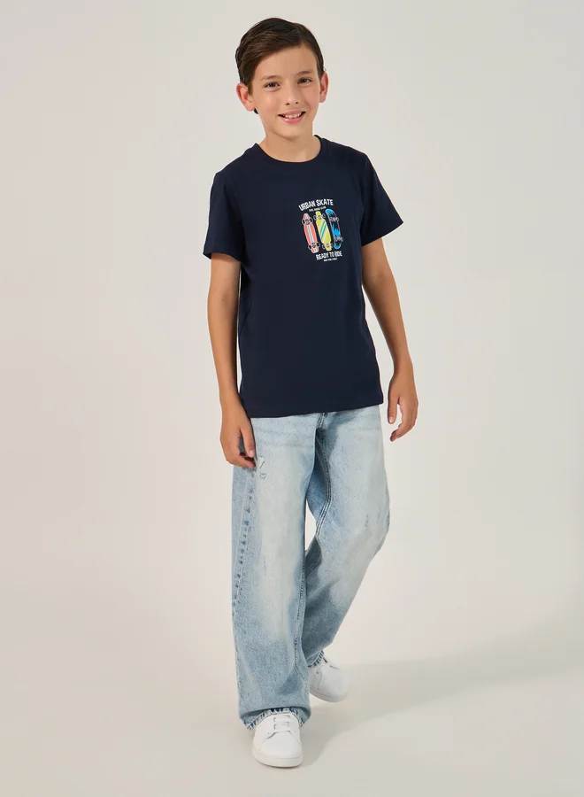 ستايلي Styli Graphic Print Round Neck T-Shirt