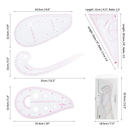 HLZC Fashion Clear Metric Sewing Ruler Set, French Curve Pattern Making Ruler Kit for Beginners Tailors Designers (4-Piece Set) - Image 3