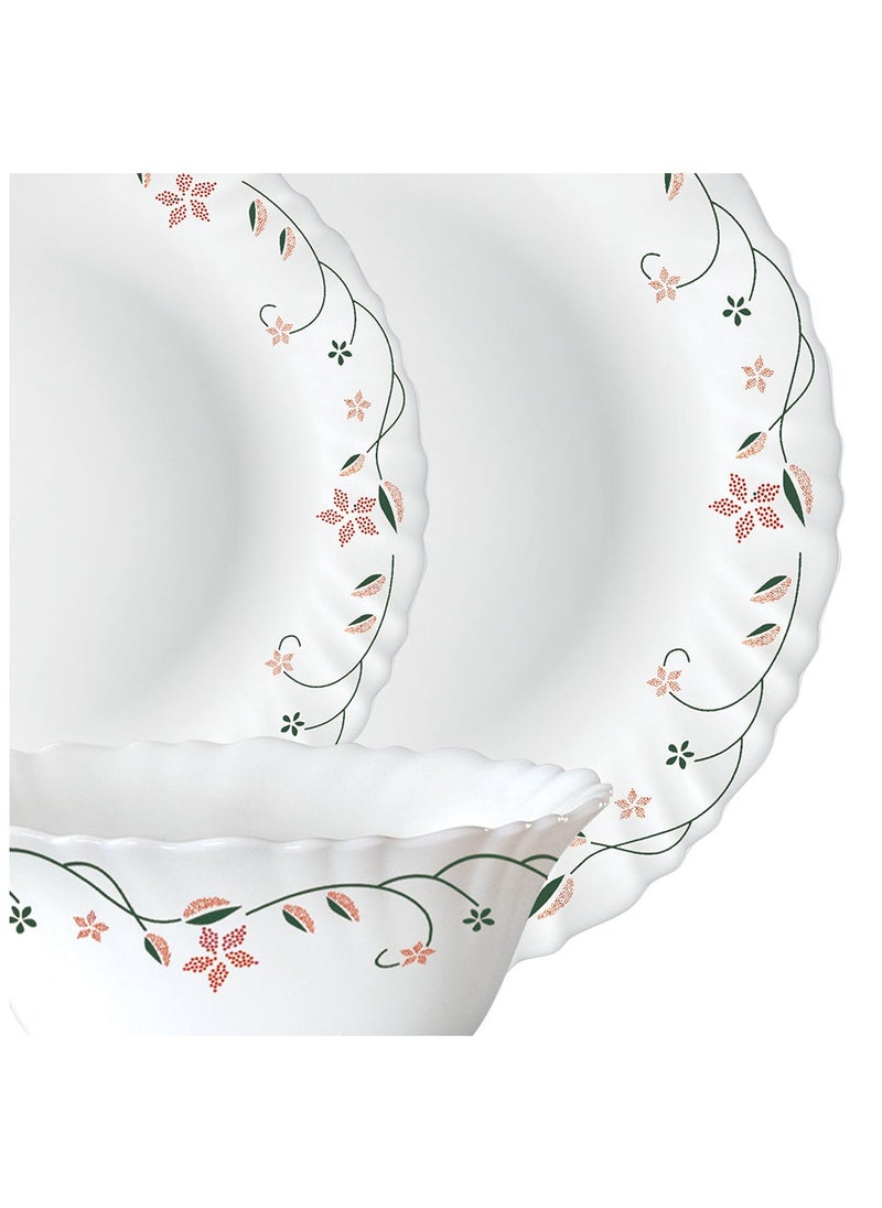 British Chef 15 Pieces Opalware Dinner Set | Microwave & Dishwasher Safe | Garland Dinnerware set with 4-Piece Dinner Plate, 4-Piece Side Plate, 2-Piece Serving Bowl, 4-Piece Veg Bowl, 2-Piece Spoons-White  - Image 2