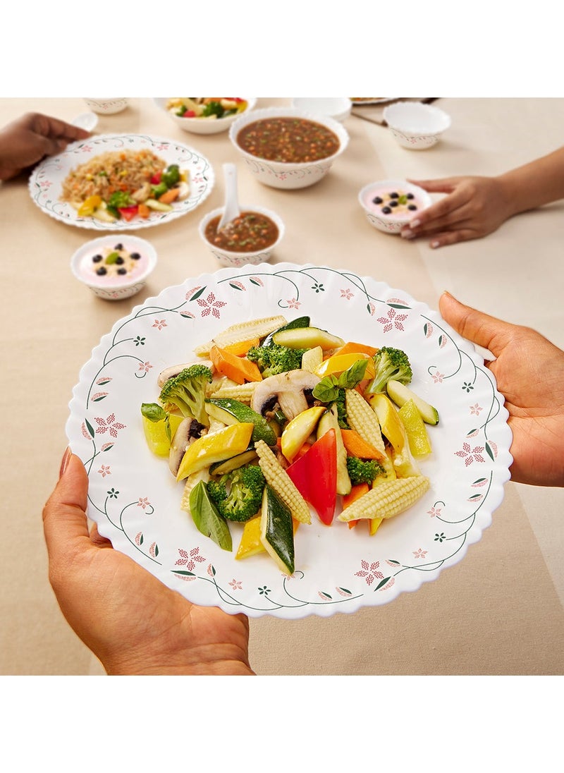 British Chef 15 Pieces Opalware Dinner Set | Microwave & Dishwasher Safe | Garland Dinnerware set with 4-Piece Dinner Plate, 4-Piece Side Plate, 2-Piece Serving Bowl, 4-Piece Veg Bowl, 2-Piece Spoons-White  - Image 3