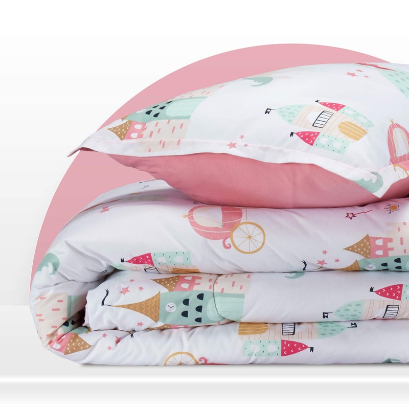 SLEEP ZONE Kids Bedding Twin Comforter Set - Super Soft & Cute Printed 2-Piece Comforter Set All Seasons for Boys, Girls, Fade Resistant, Machine Washable, Princess Castle - Image 4