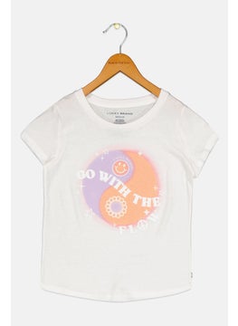Kids Girls Crew Neck Graphic Print T-shirt, White